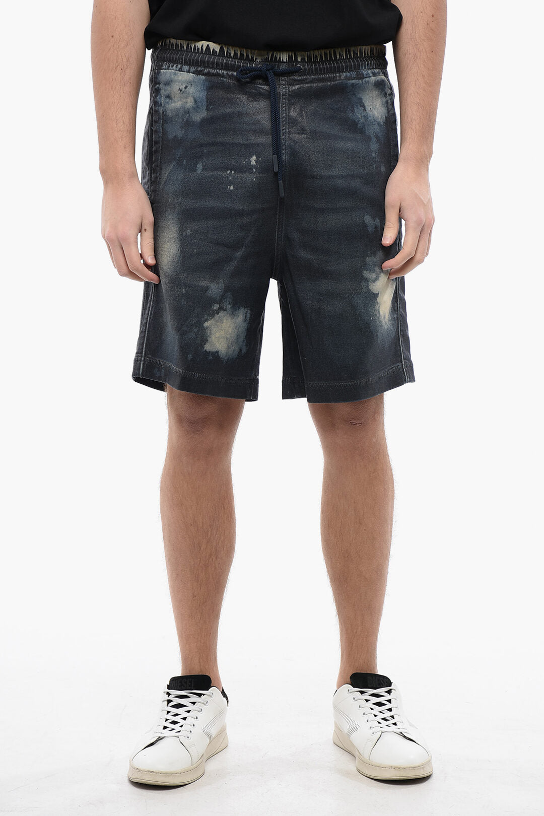 Diesel 0138~Coated Track Denim Shorts D-BOXY-S Acid-Wash Effect
