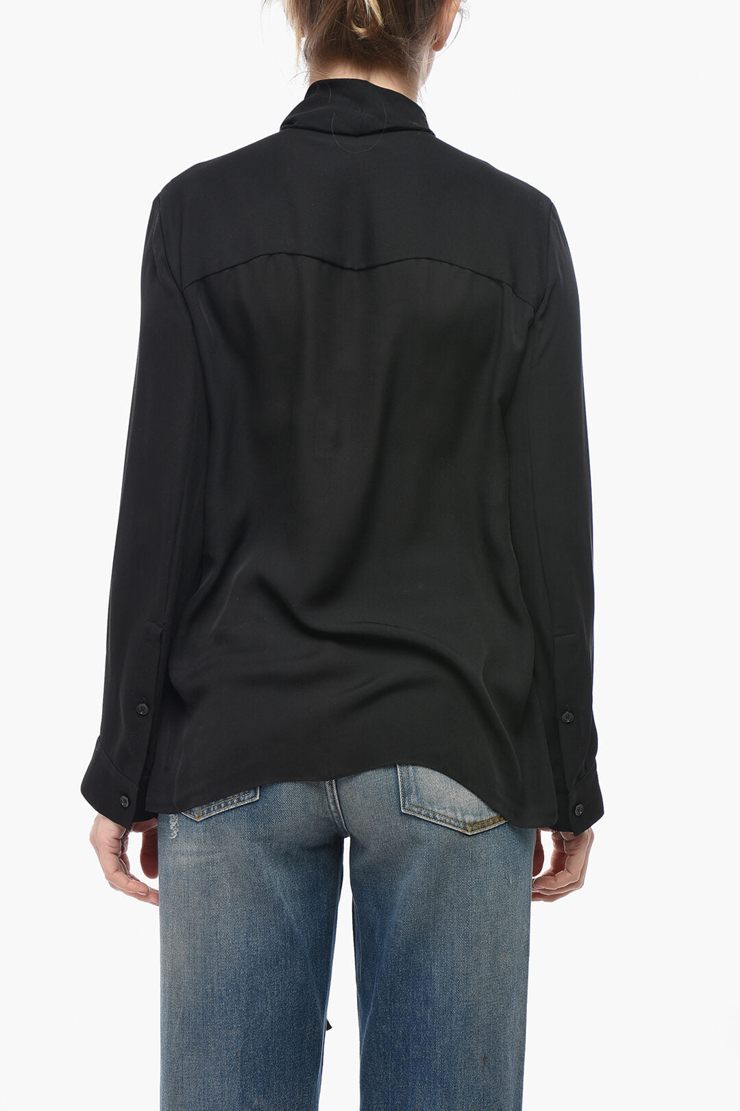 Khaite 3500~Silk Chiffon Tie Neck Shirt