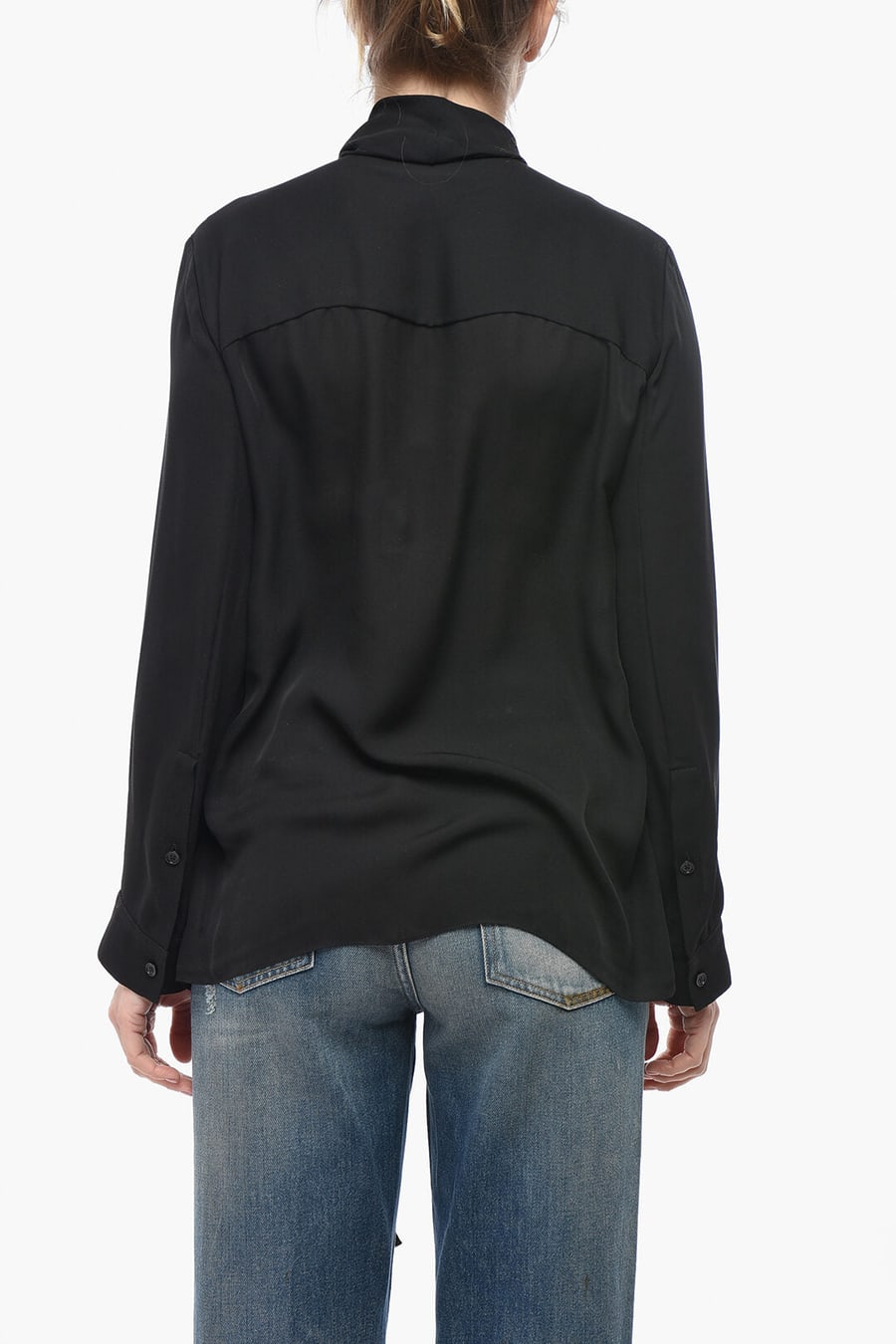 Khaite 3500~Silk Chiffon Tie Neck Shirt