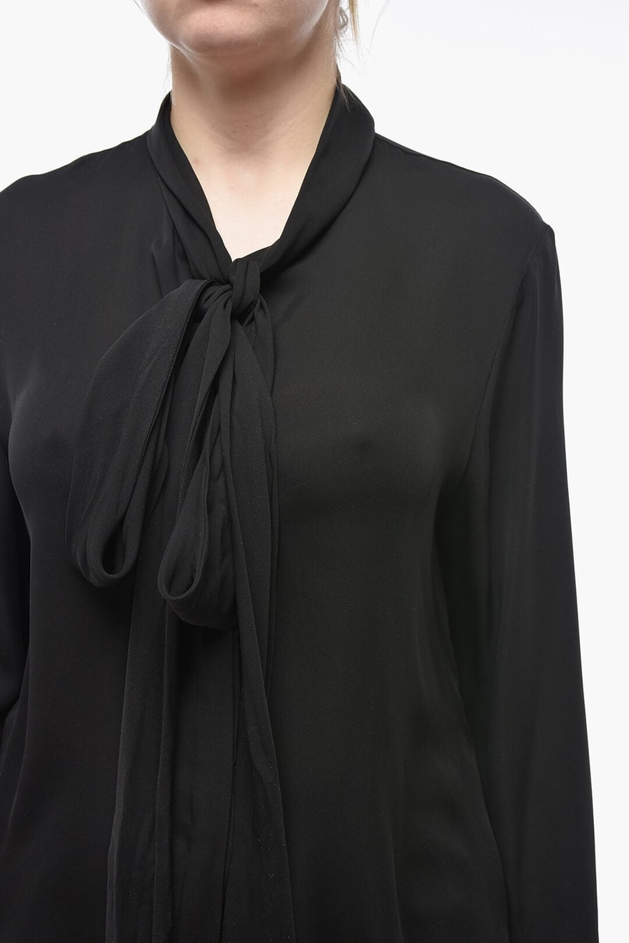 Khaite 3500~Silk Chiffon Tie Neck Shirt, view 2