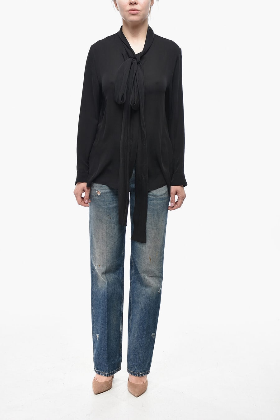Khaite 3500~Silk Chiffon Tie Neck Shirt, view 3