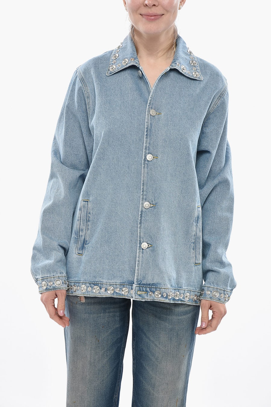 Coperni 2750~Medium Wash Denim Jacket With Decorative Snap Buttons