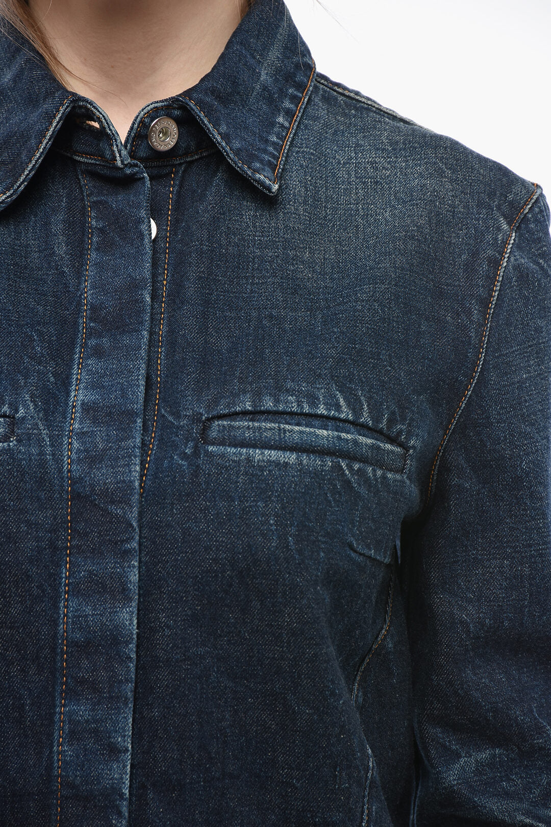 Ferragamo 2405~Dark Wash Denim Shirt With Welt Pockets, view 2