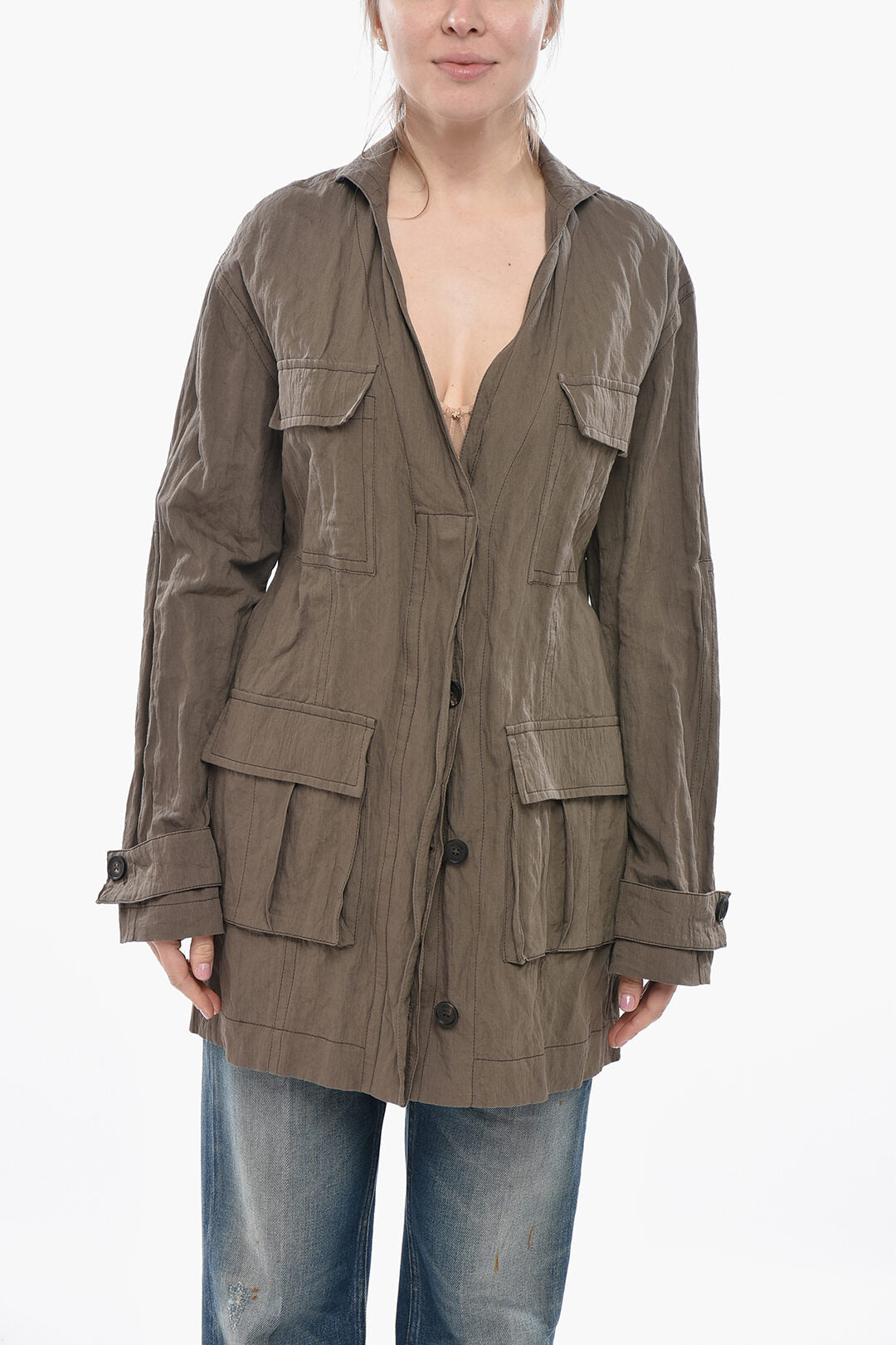 Ferragamo 2405~Saharan Mixed Cotton Overshirt With Crinkled Effect