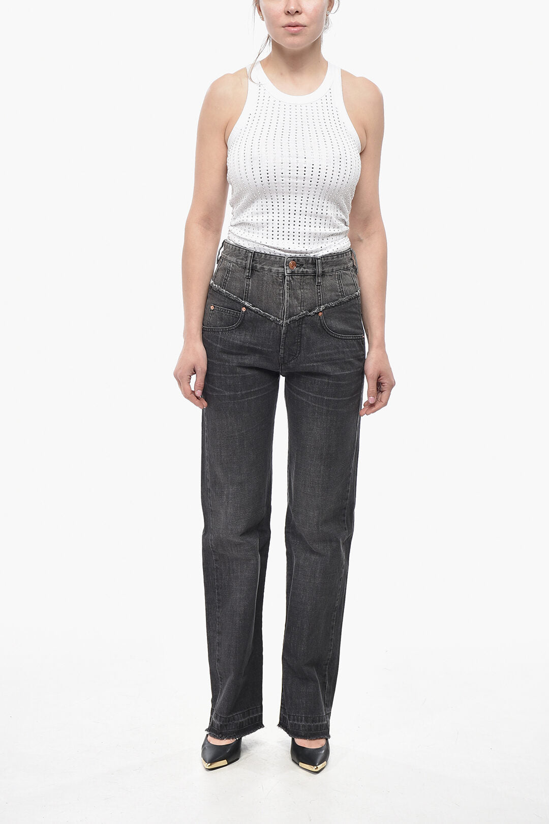 Isabel Marant 3500~Straight-Leg Jeans NOEMIE Stonewashed Denim 22cm