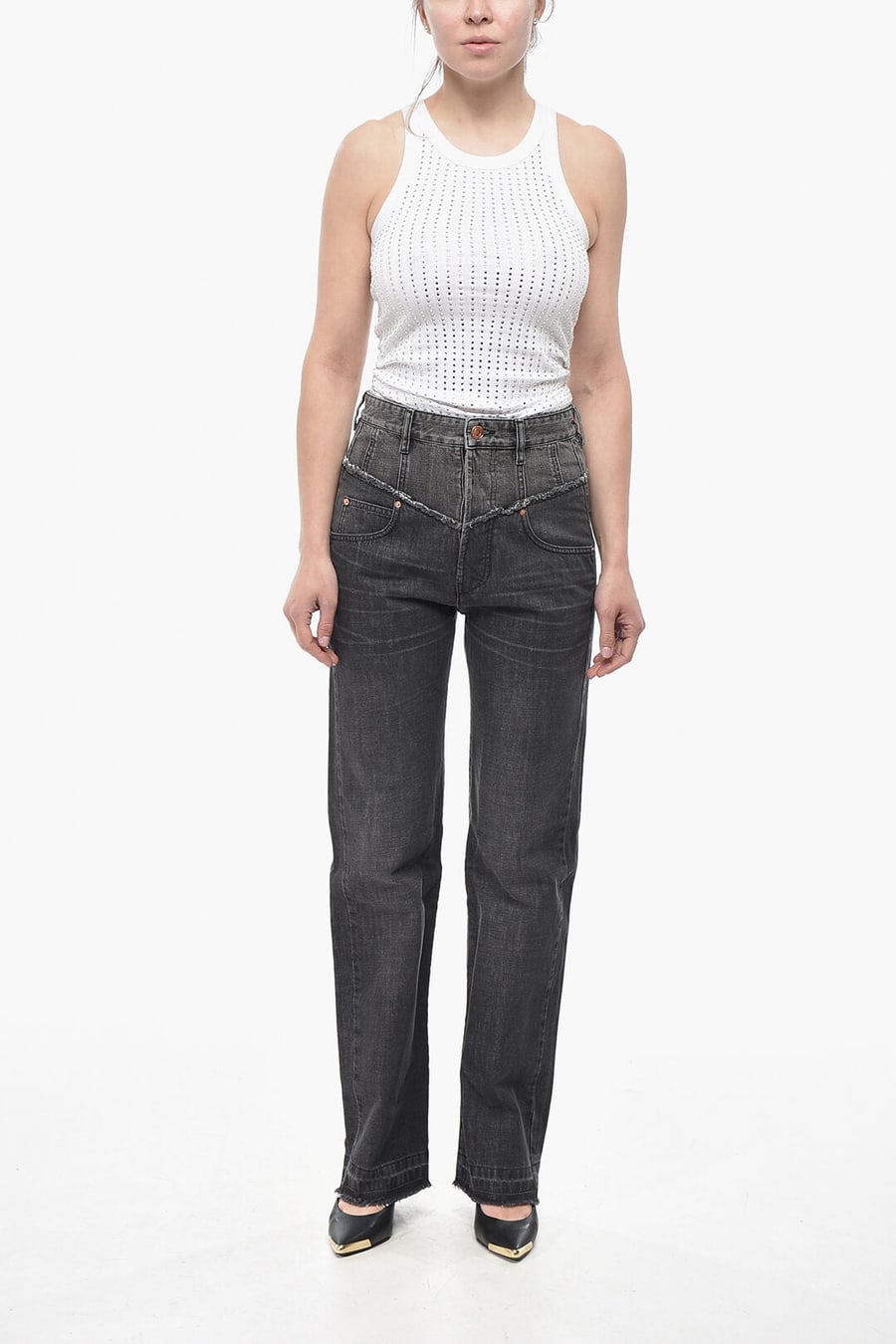 Isabel Marant 3500~Straight-Leg Jeans NOEMIE Stonewashed Denim 22cm