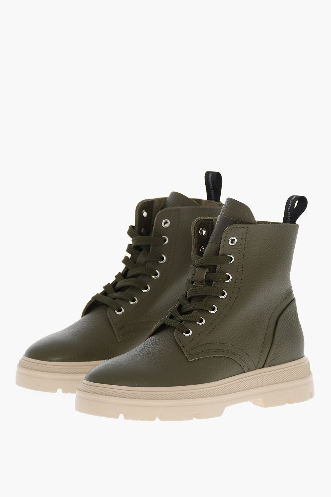 Woolrich 2800~Hammered Leather Combat Boots MILITARY with Contrasting Chunky Sole