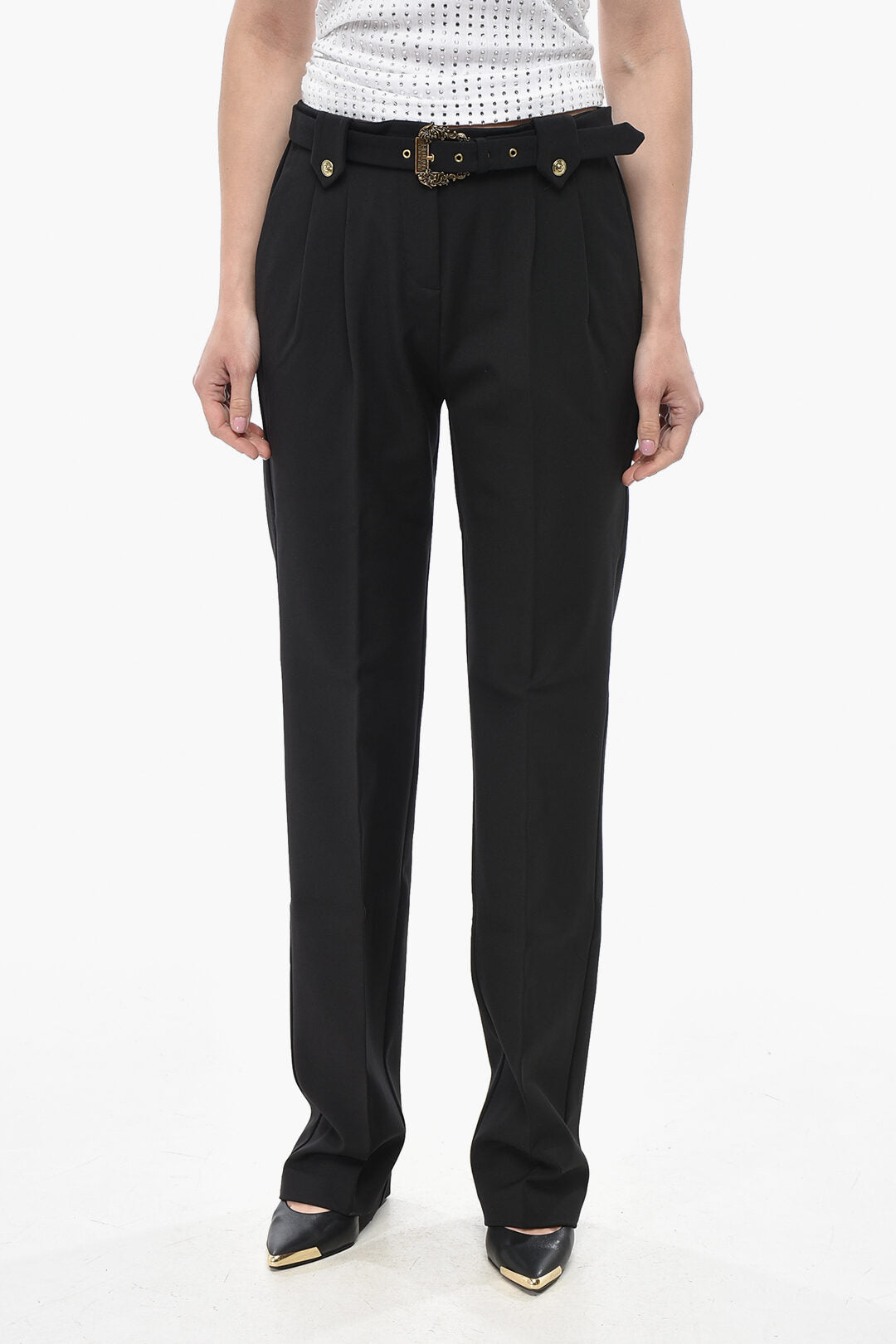 Versace 3500~JEANS COUTURE Viscose-Blend Trousers With Belt