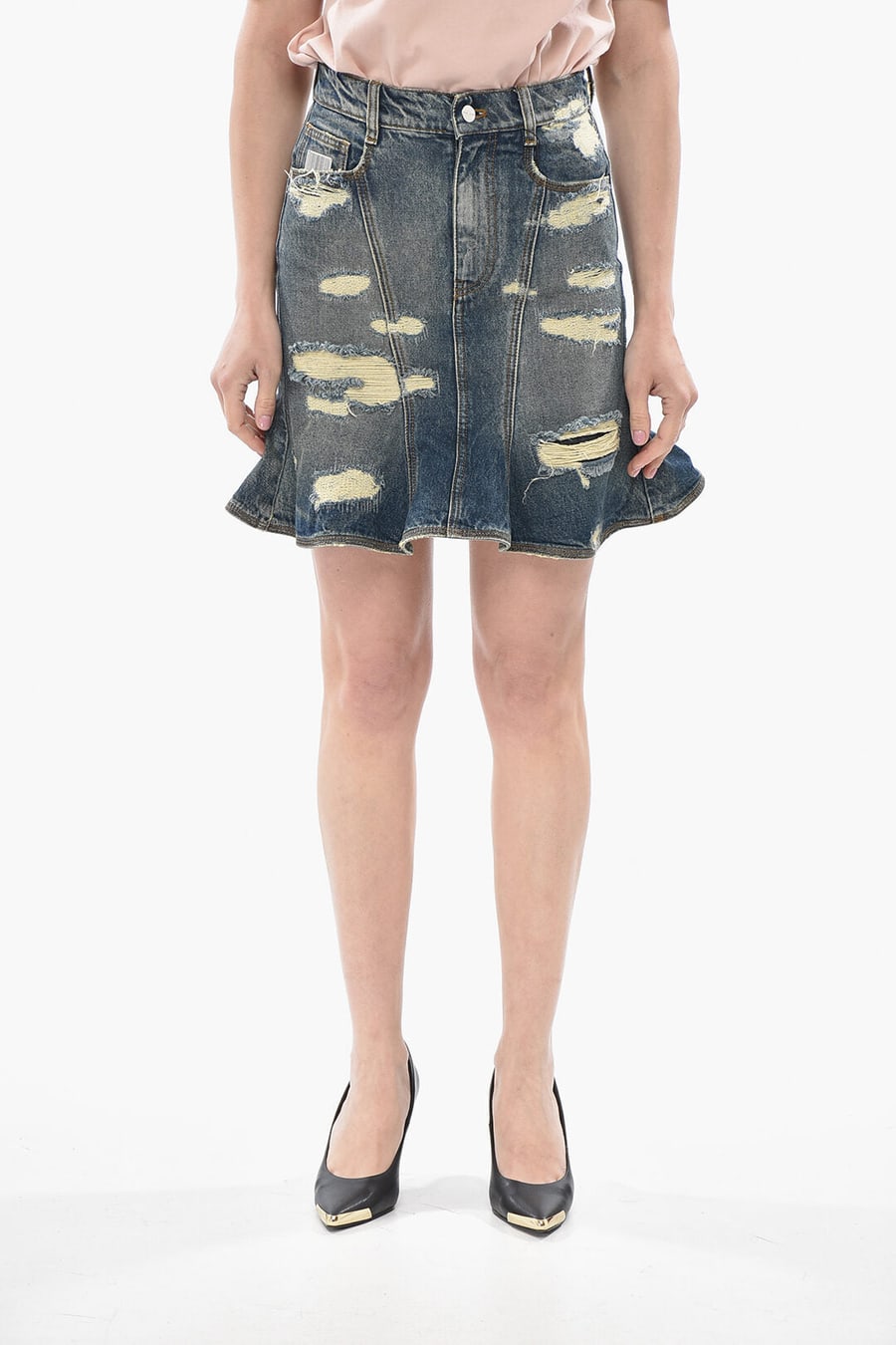Marc Jacobs 2405~Distressed Denim Miniskirt With Flared Design
