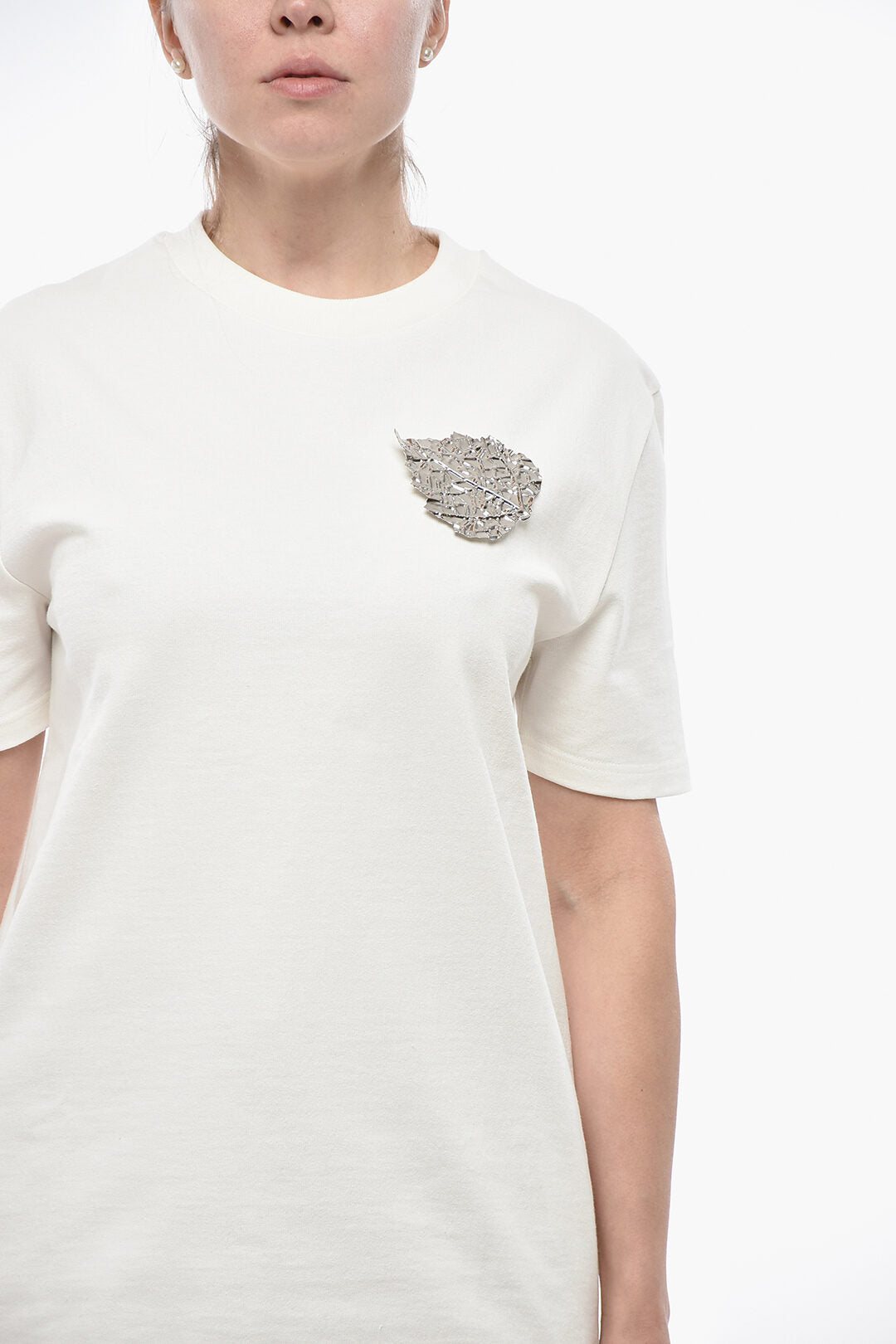 Jil Sander 2405~Cotton Crewneck T-Shirt With Jewel Pin