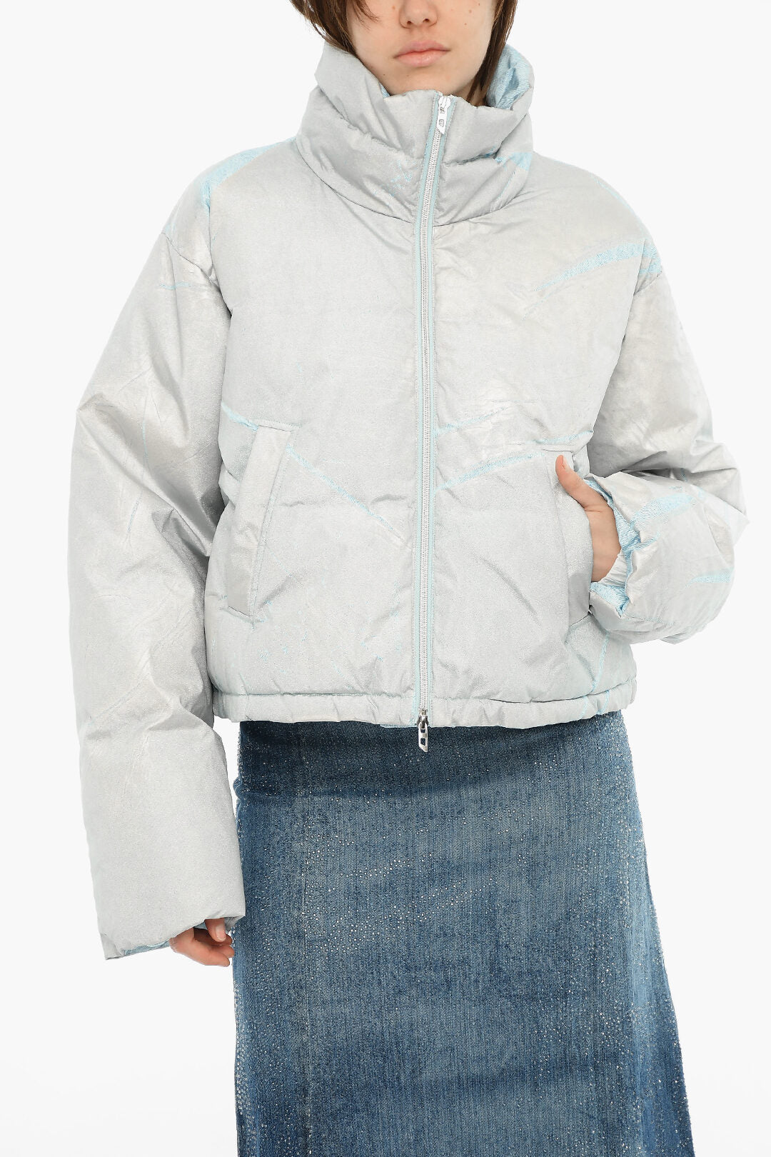 Diesel 2405~Solid-Color Puffer Jacket W-HIMSY with Zip Closure