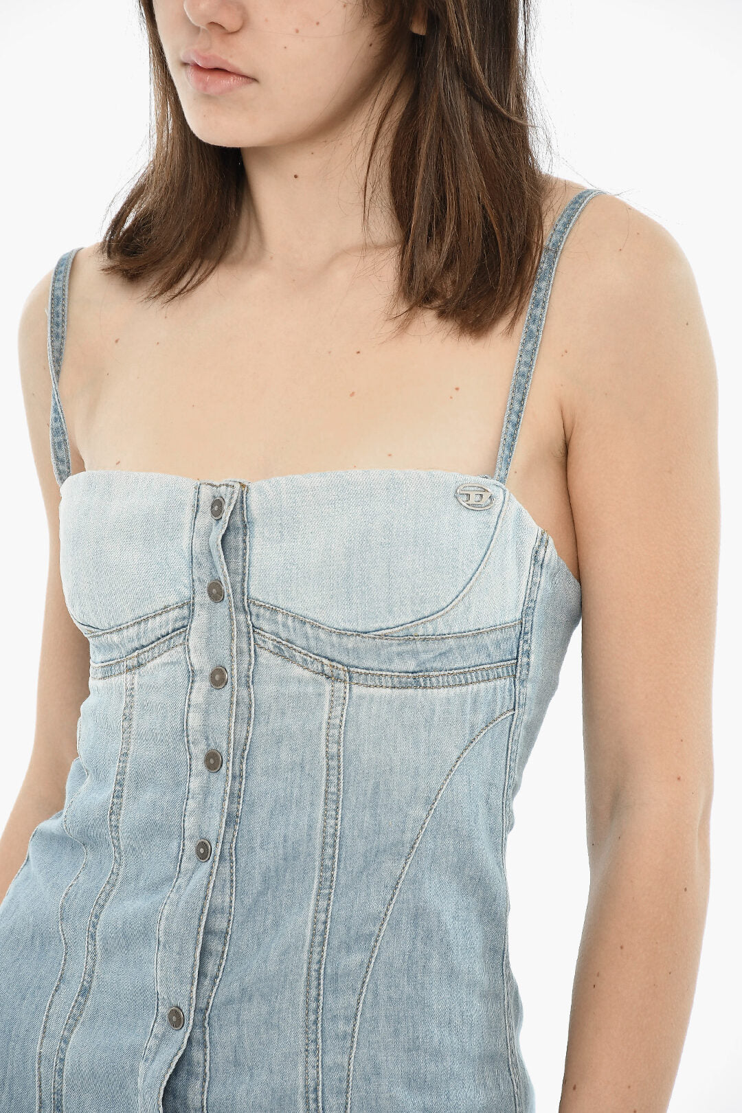 Diesel 2405~Long Dress DE-DRESSY Denim With Half Zip And Snap Buttons