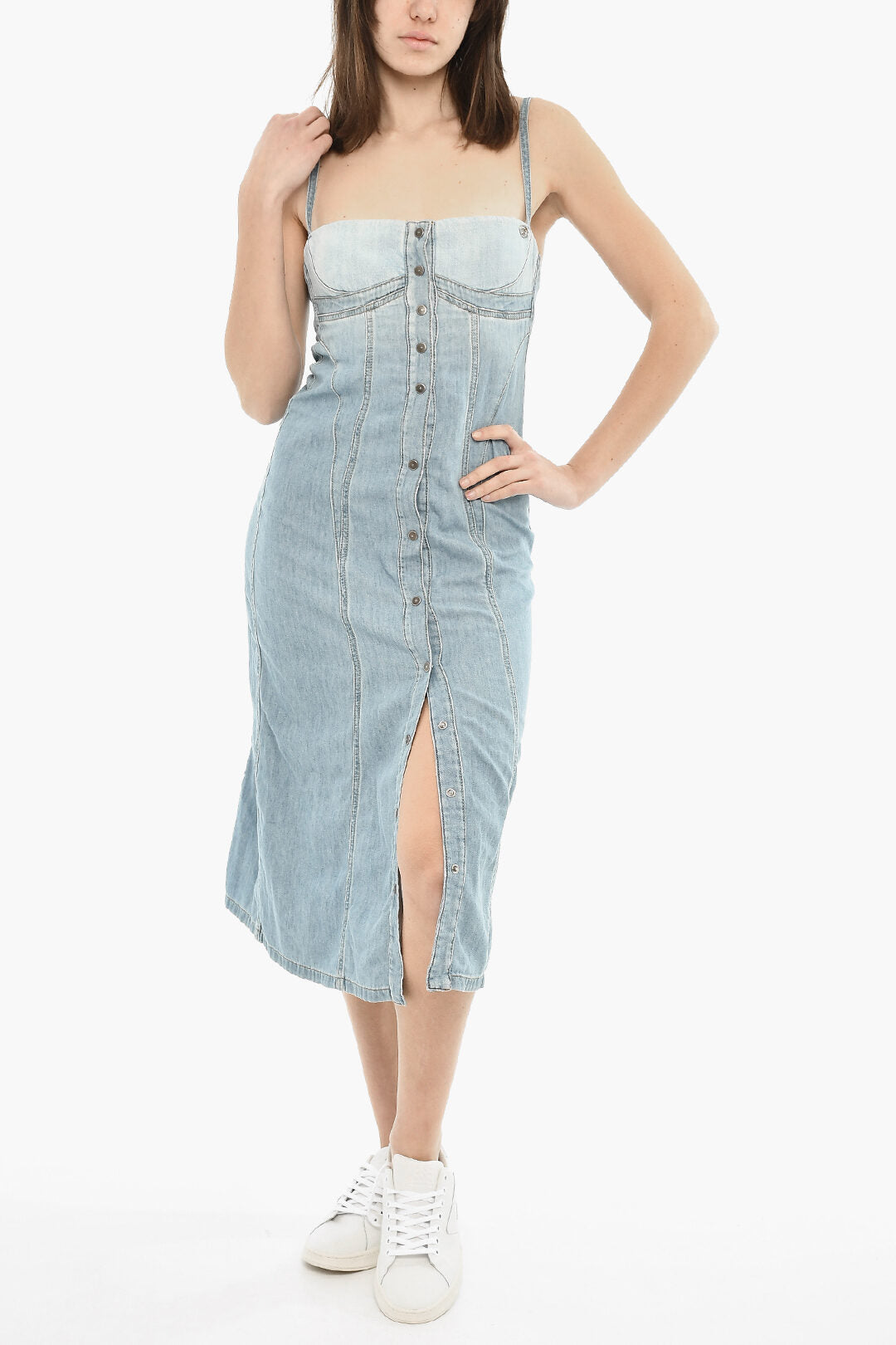 Diesel 2405~Long Dress DE-DRESSY Denim With Half Zip And Snap Buttons, view 2