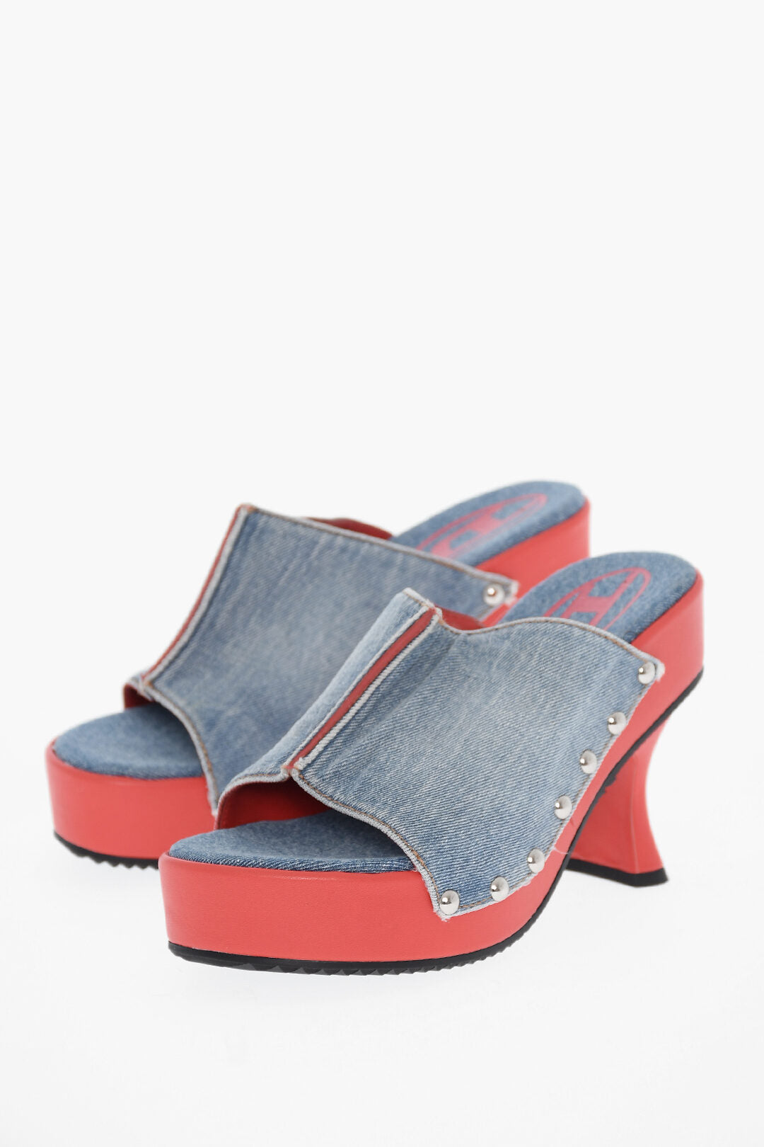 Diesel 2405~Denim Mules D-WOODSTOCK with Studs and 8cm Heel
