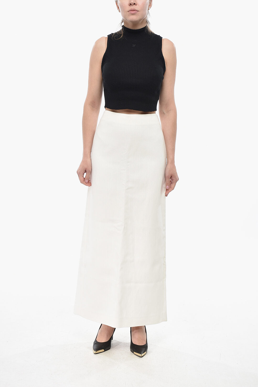 Ferragamo 2405~Linen-Blend Pencil Skirt With Back Vent