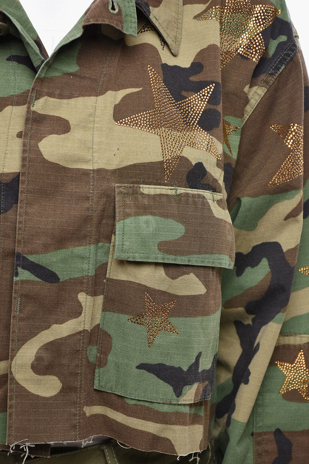 Rossano Perini 2800~Camouflage Cotton Sahariana Crop Shirt with Rhinestones, view 2