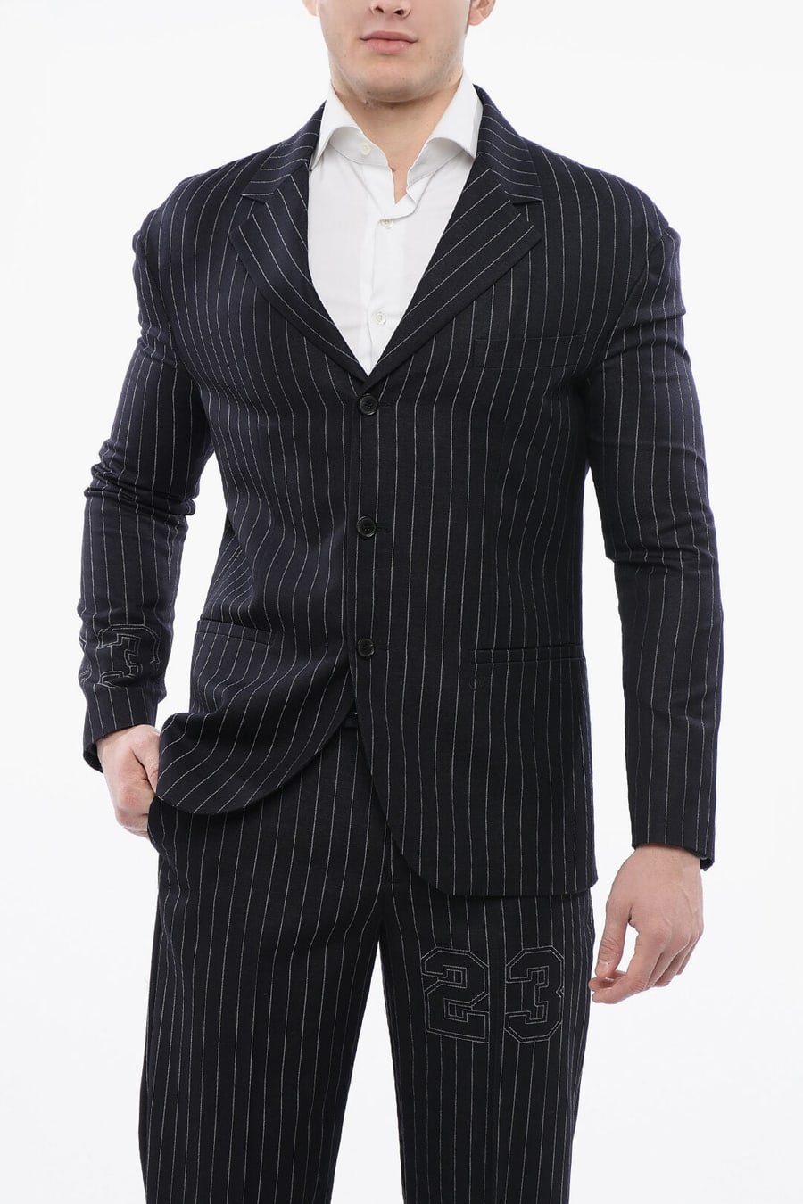 Off-White 2405~Pinstriped Blazer 23 with Flap Pockets