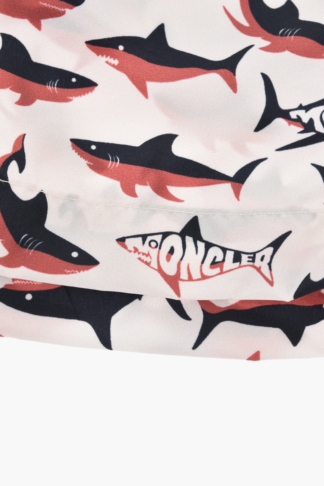 Moncler Kids 2405~Nylon Boxer Swim Trunks with All-Over Shark Print