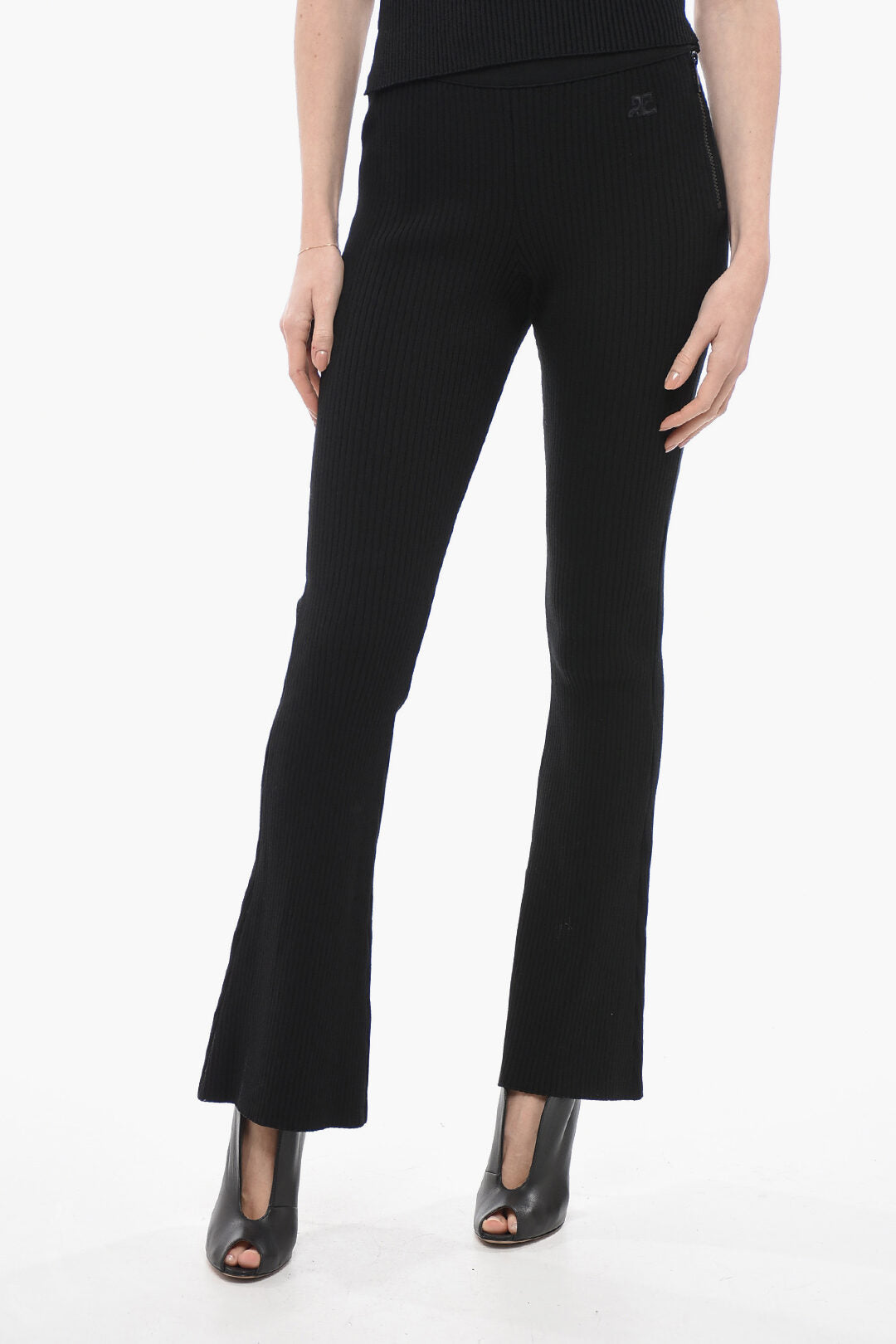 Courreges 3500~Ribbed Bootcut Pants with Side Zip