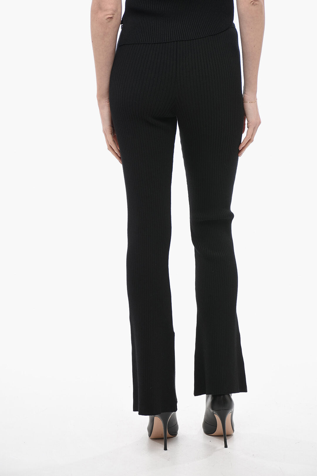 Courreges 3500~Ribbed Bootcut Pants with Side Zip, view 2
