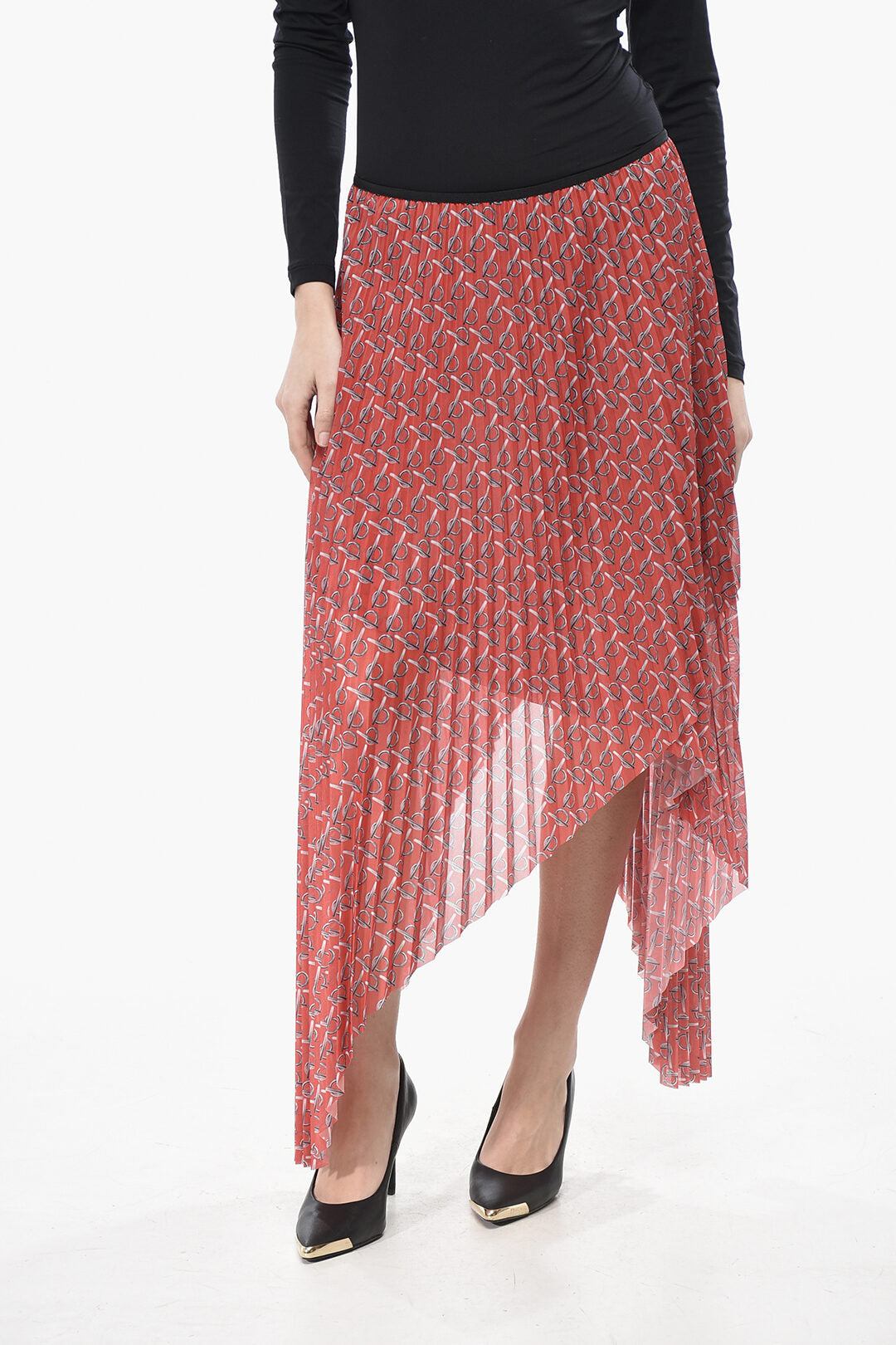 Burberry 2550~Asymmetric Pleated Satin Skirt
