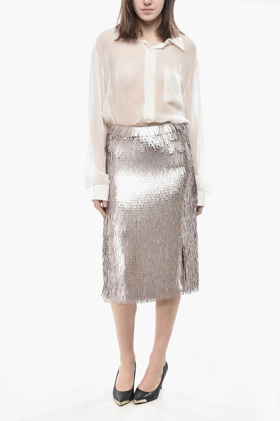 Rohe 3050~Rectangular-Sequin Midi Sheath Skirt, view 4