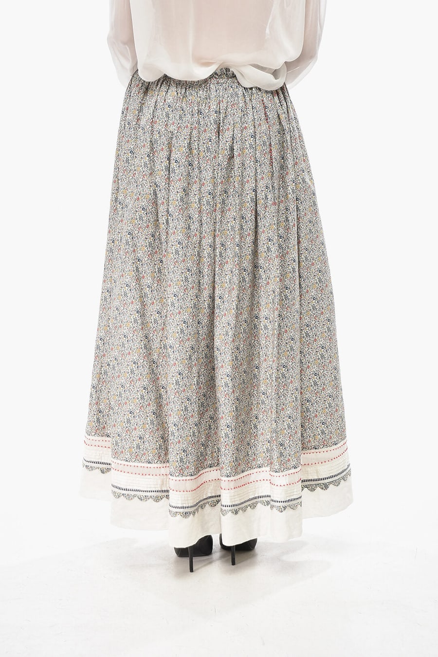 Pero 3250~Cotton Maxi Skirt With Contrast Ruffle, view 2