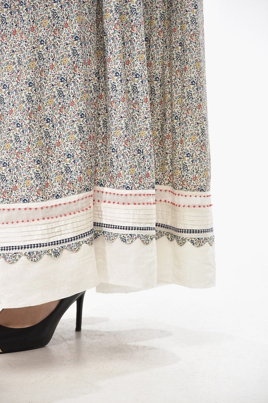 Pero 3250~Cotton Maxi Skirt With Contrast Ruffle, view 3