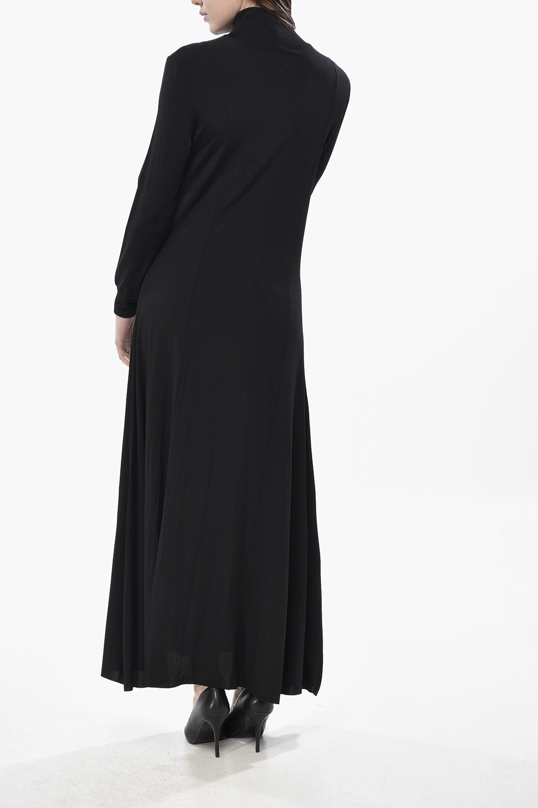 Khaite 3500~High-Neck Maxi Dress with Flared Design