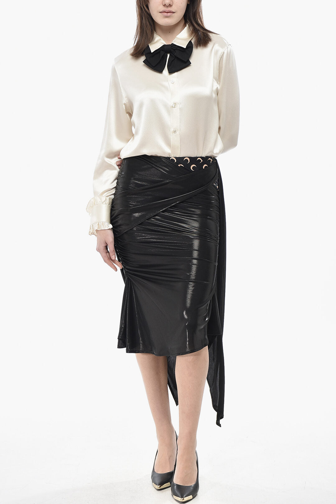 Marine Serre 3500~Draped Lurex Skirt with Iconic Detail, view 2
