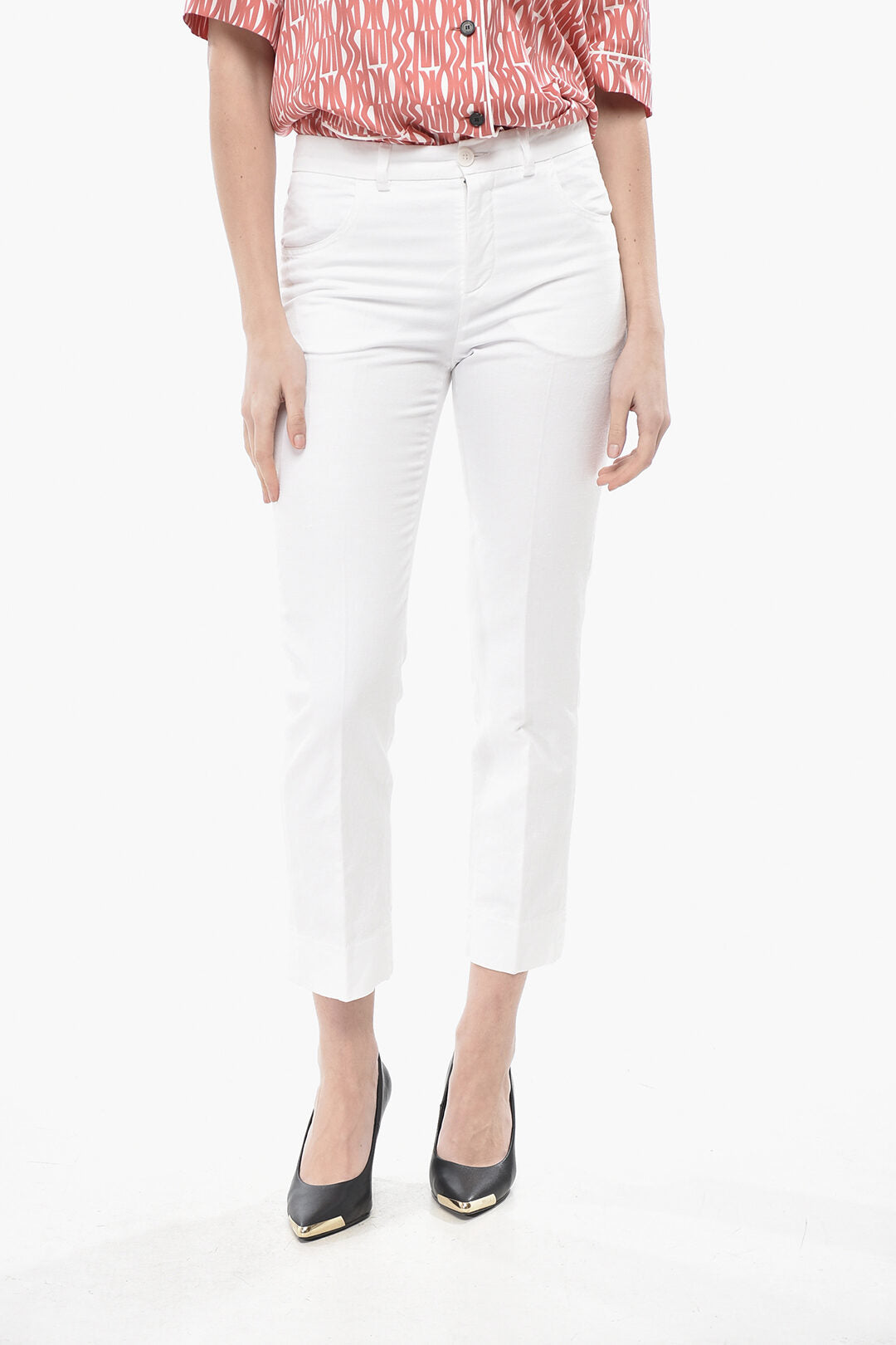 Aspesi 2405~Linen-Blend Cropped-Fit Chino Trousers
