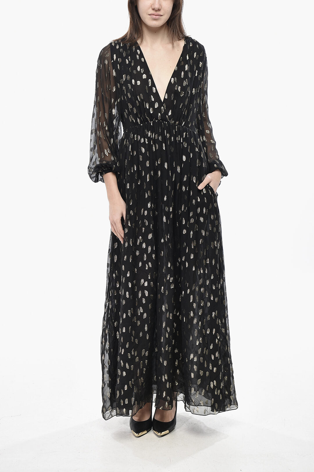 Celine 3500~Chiffon Dress with Lurex Polka-Dot Pattern