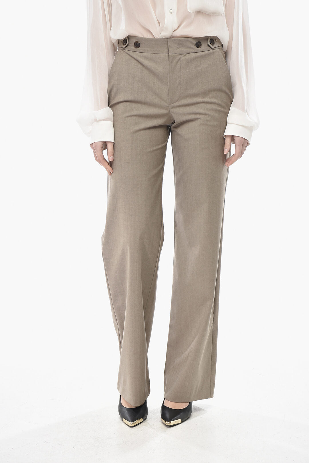 Eudon Choi 2405~Straight-Fit Wool-Blend Trousers With Side Martingales