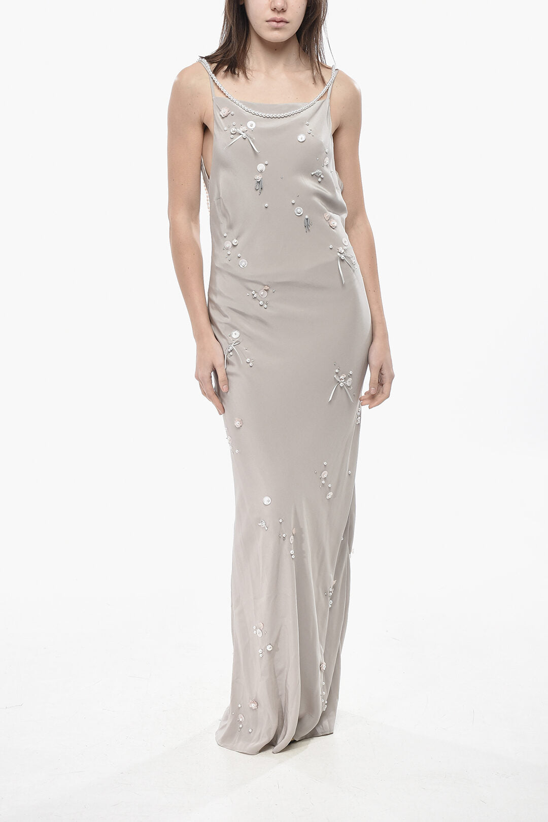 Bernadette 2470~Bare-Back Silk Slip Dress with Pearls