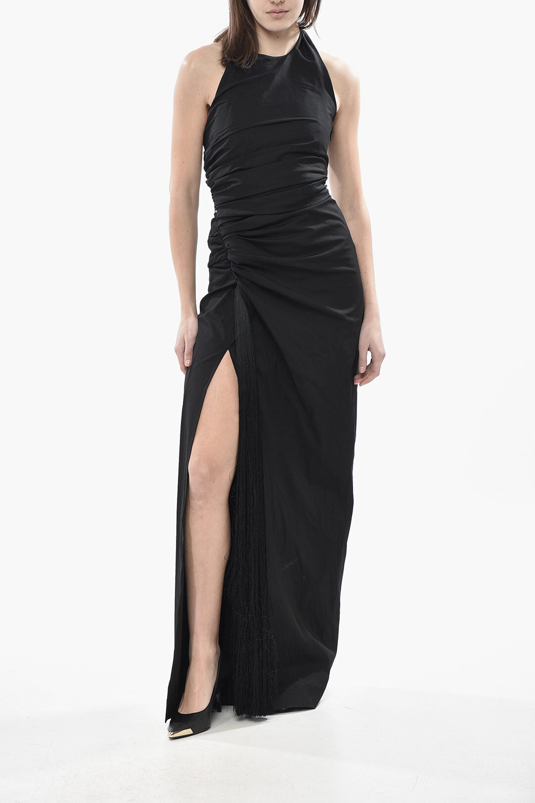 Ferragamo 3500~Halter Neck Stretch Cotton Dress with Fringe Detail
