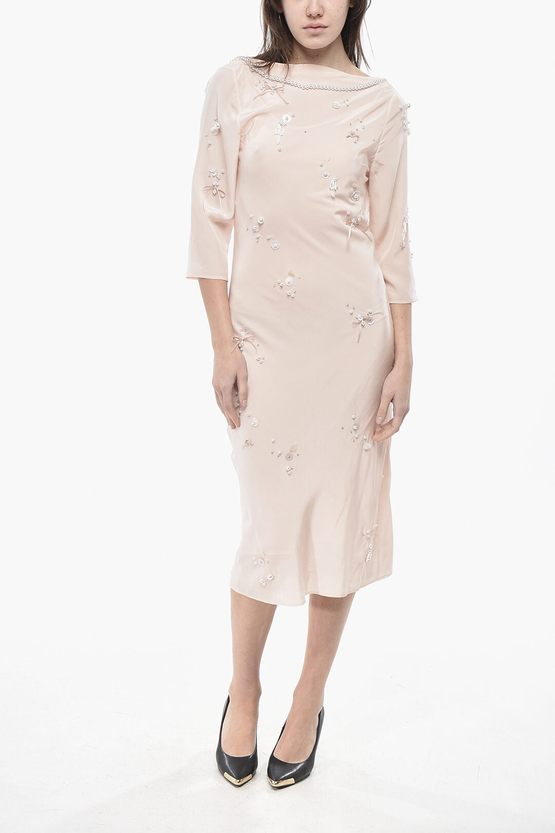 Bernadette 3050~Silk Chiffon Dress with Embroidery and Pearls