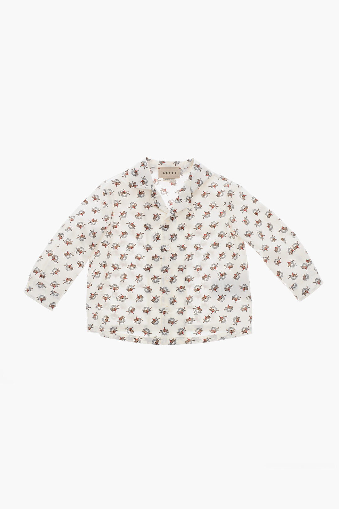Gucci Kids 2405~Cotton Poplin Shirt With All-Over Equestrian Print
