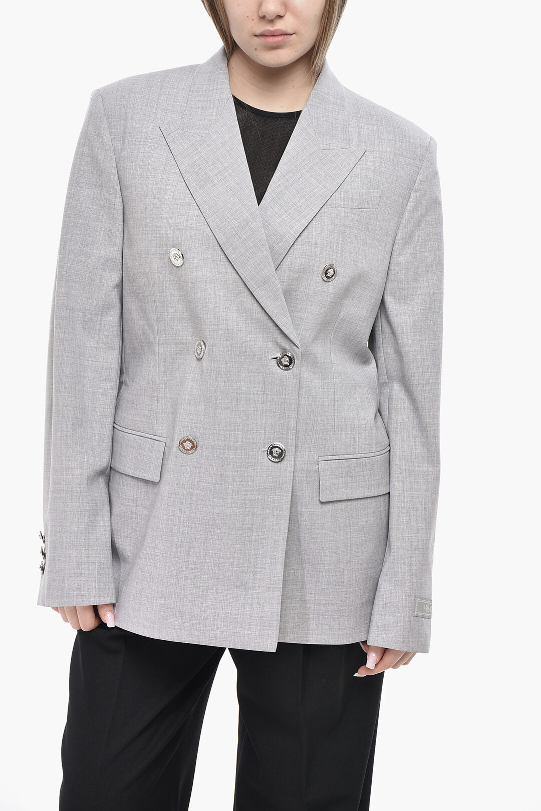 Versace 2470~Wool-Blend Double-Breasted Blazer with Logo Buttons