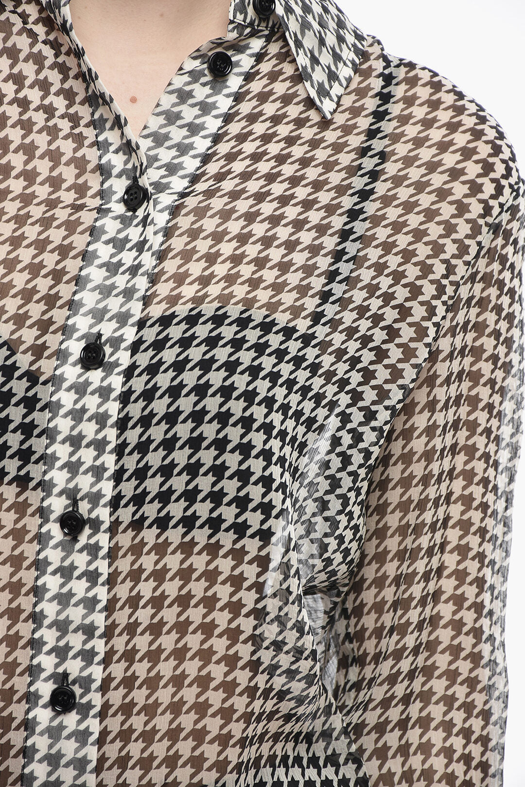 Burberry 2550~Silk Chiffon Shirt With Houndstooth Pattern