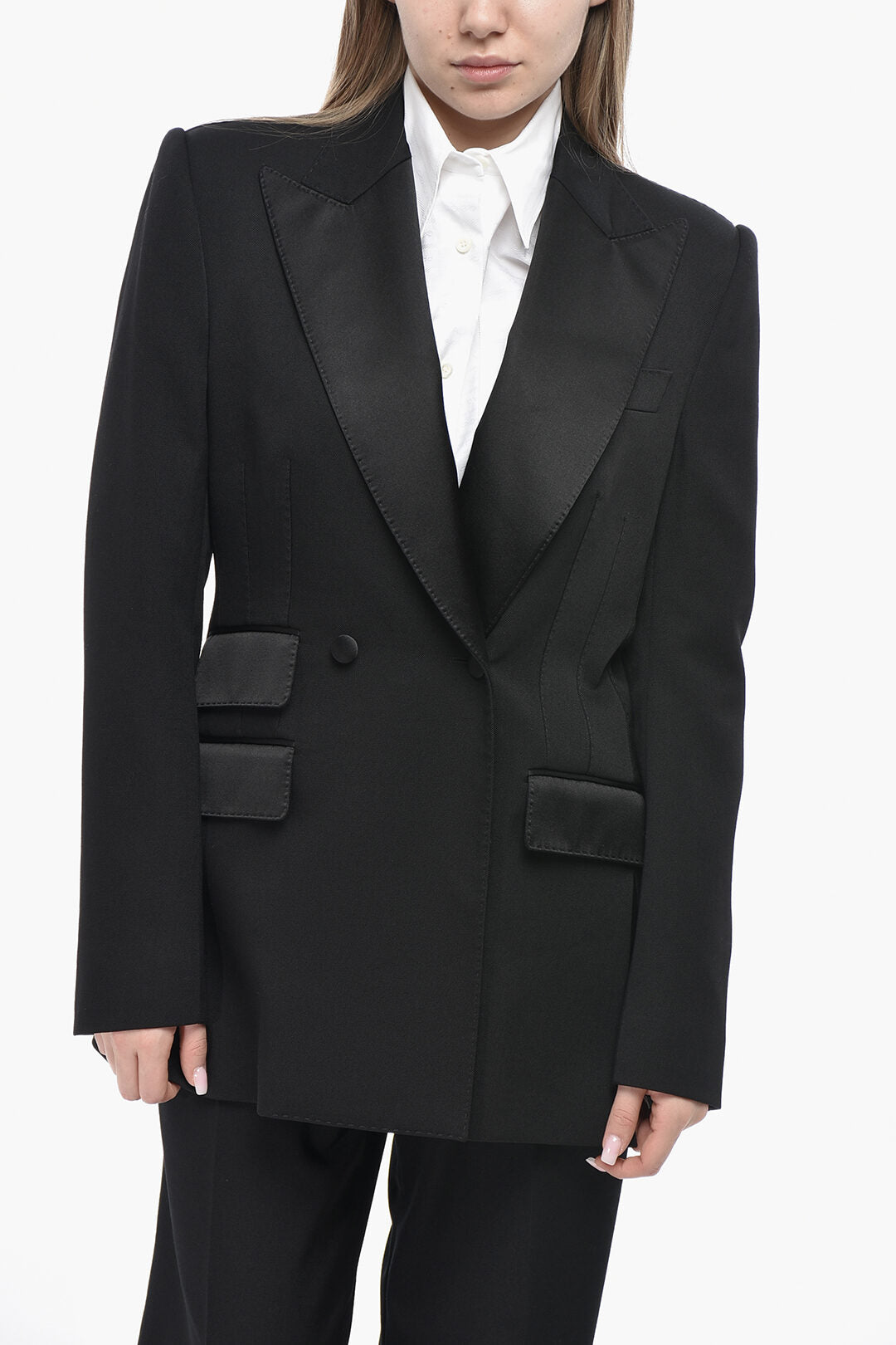 Dolce & Gabbana 3500~Wool-Blend Double-Breasted Blazer with Satin Details