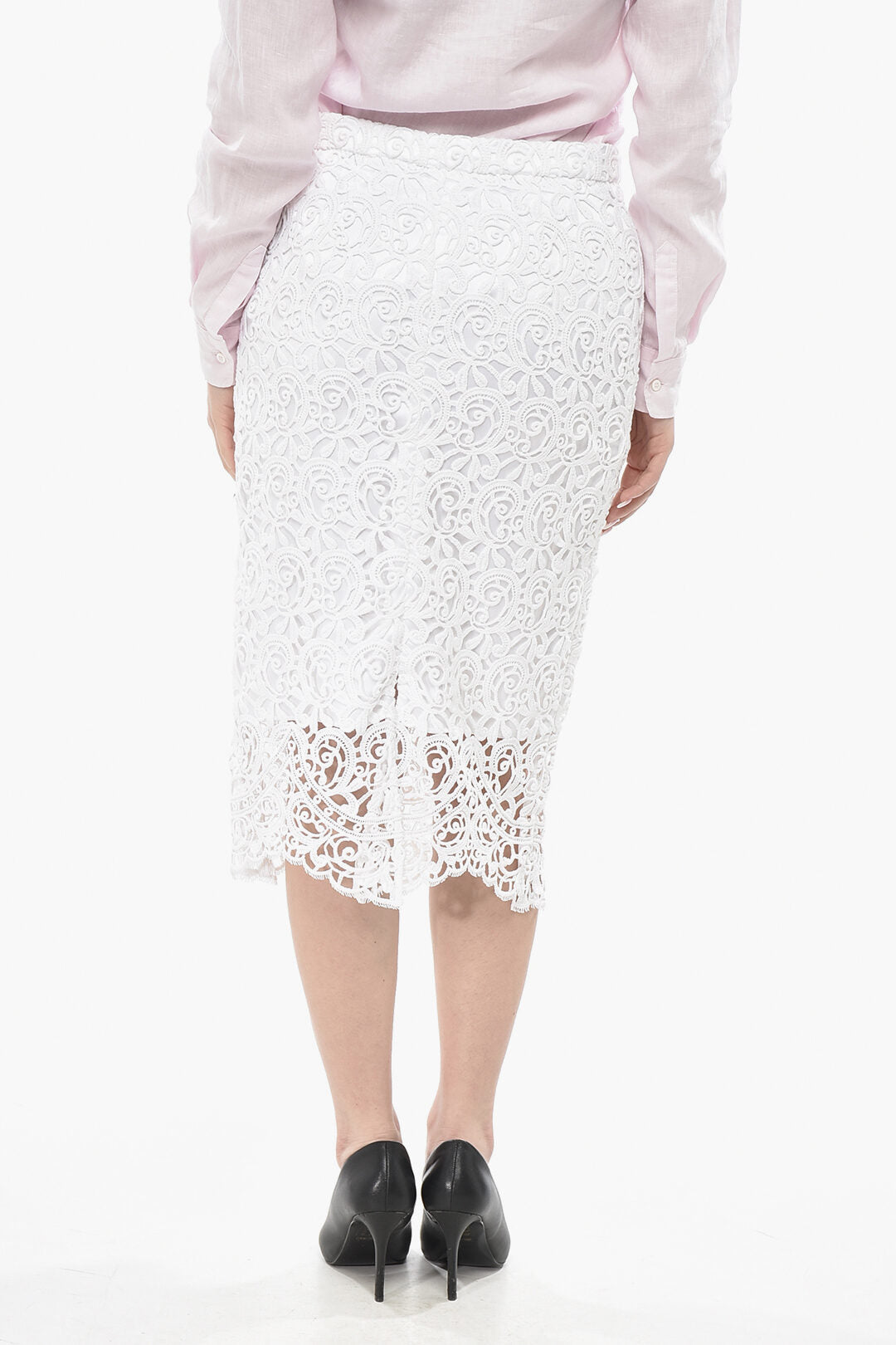 Burberry 2405~Broderie Anglaise Midi Skirt with Back Slit