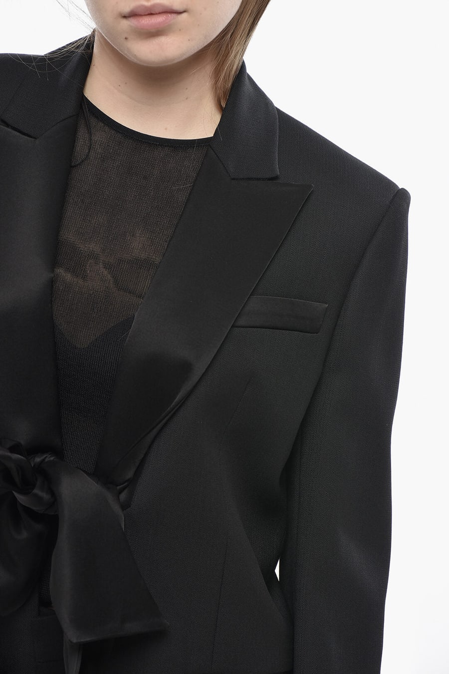 Pinko 3500~Wool-Blend Blazer GAZZELLA With Satin Bow, view 3