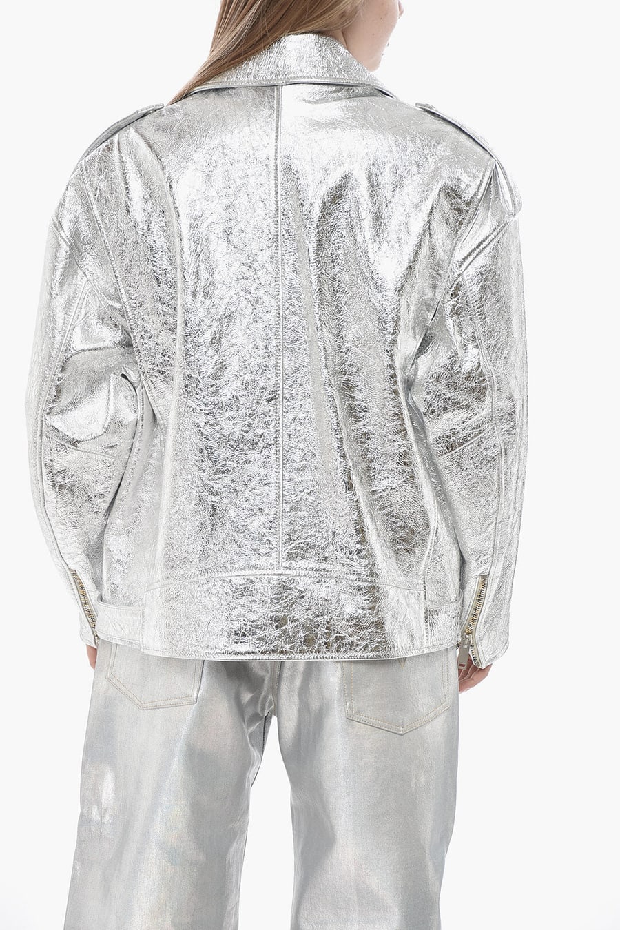 HALFBOY 3050~Oversized Lamé Leather Biker Jacket, view 2