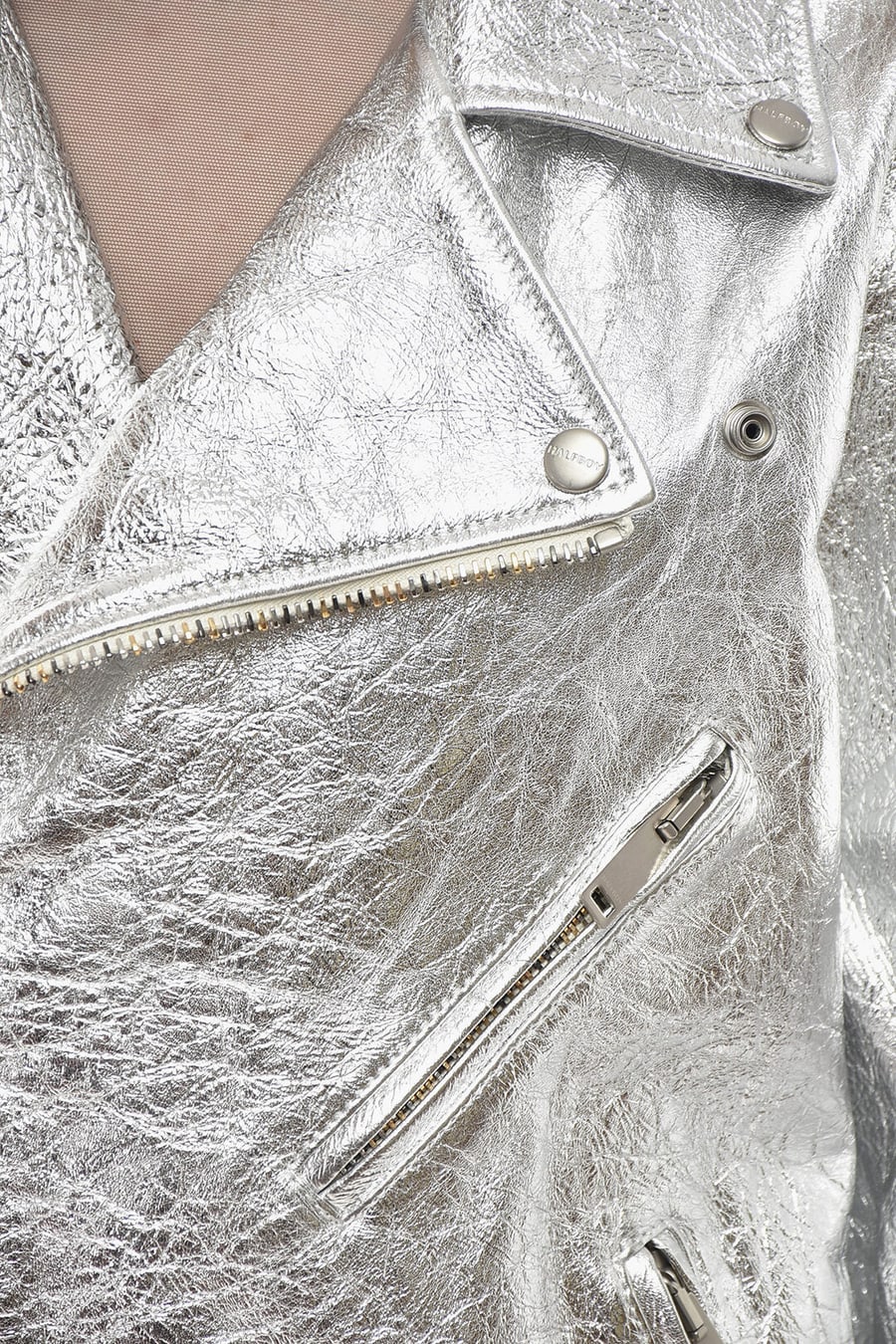 HALFBOY 3050~Oversized Lamé Leather Biker Jacket, view 3