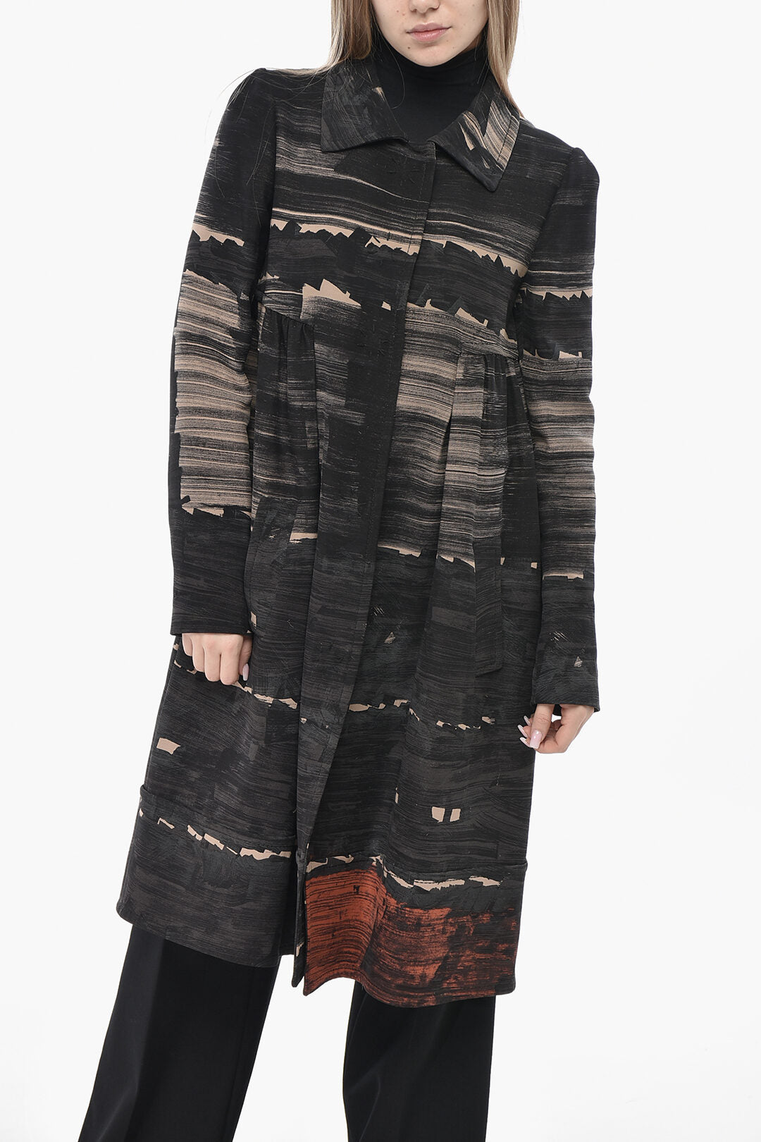 Giambattista Valli 3500~Silk-Blend Flared Coat with Snap Buttons
