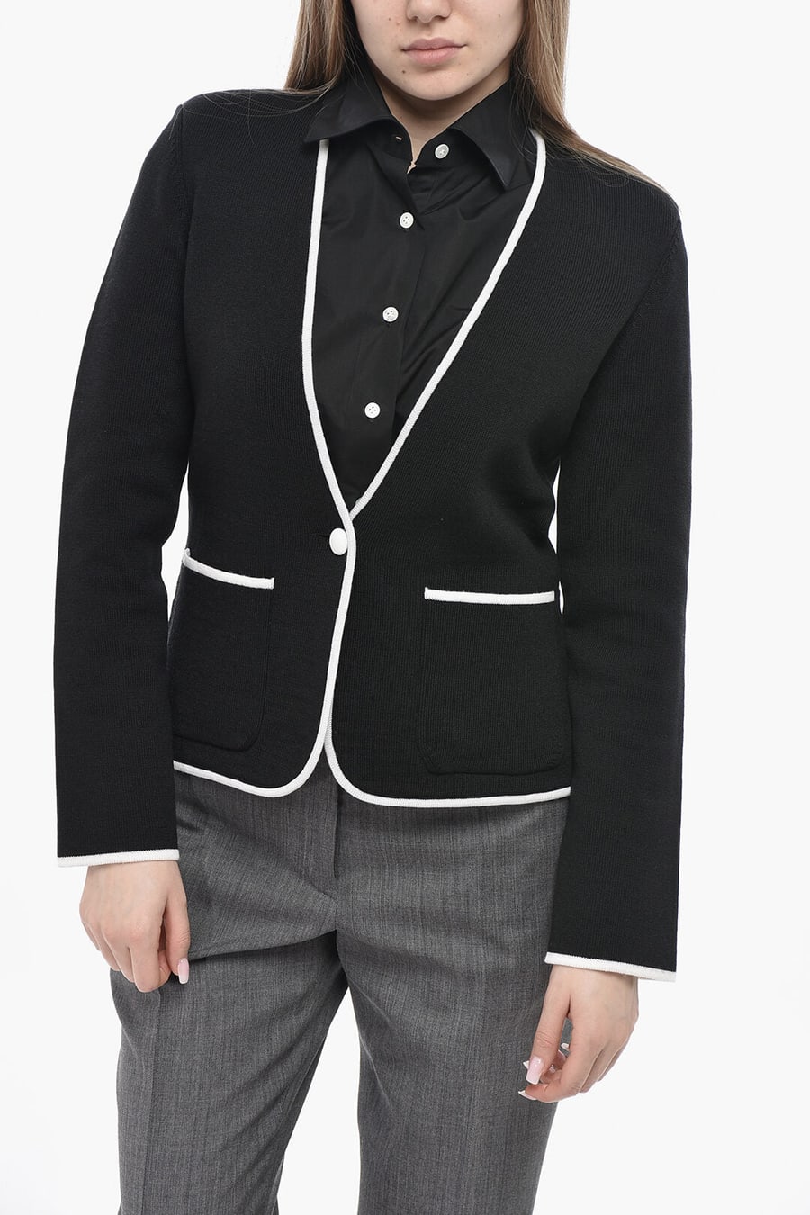 Thom Browne 3500~Virgin Wool Cardigan with Contrast Edging