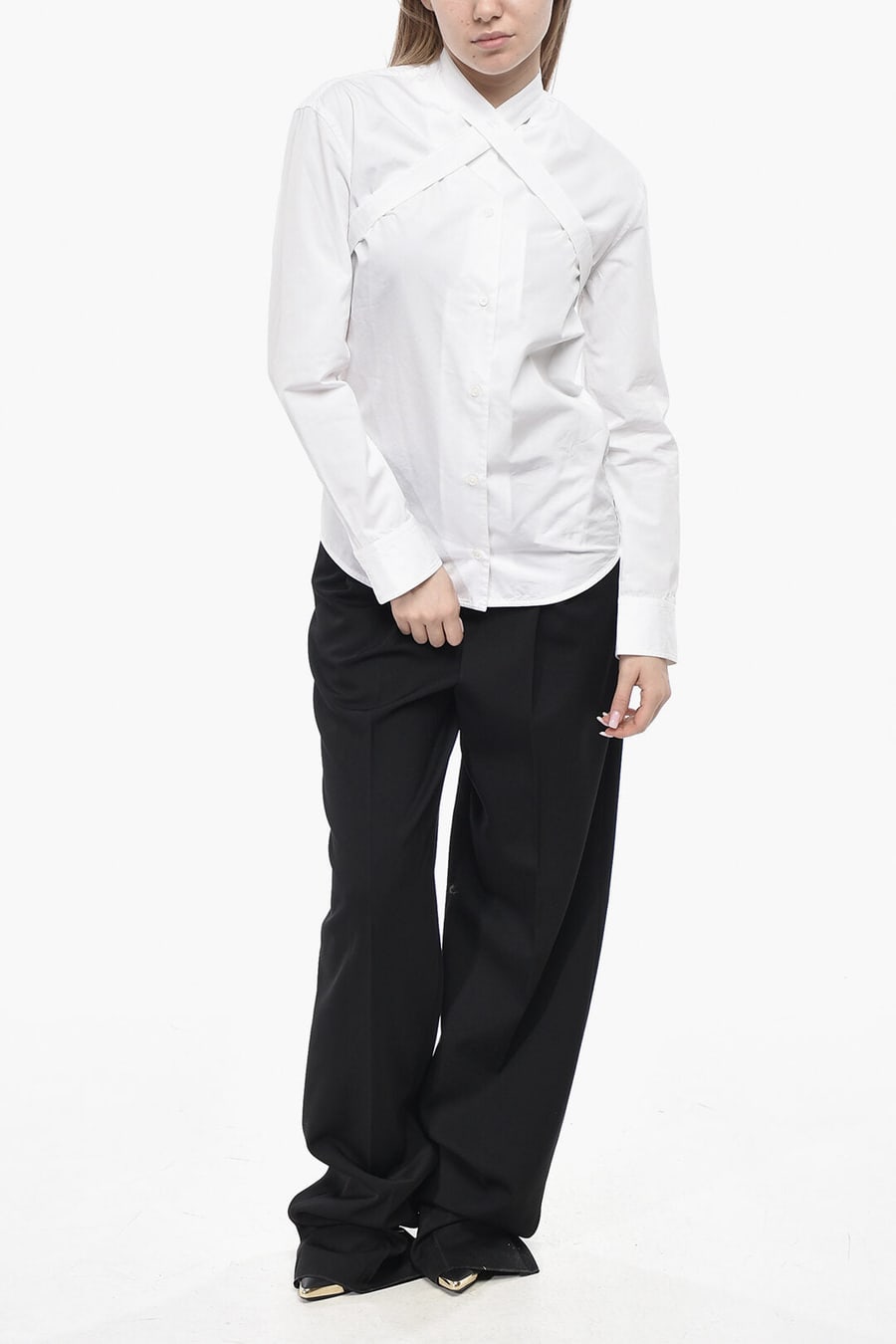 Off-White 2405~Cotton Poplin Blouse CROSSBELT, view 4
