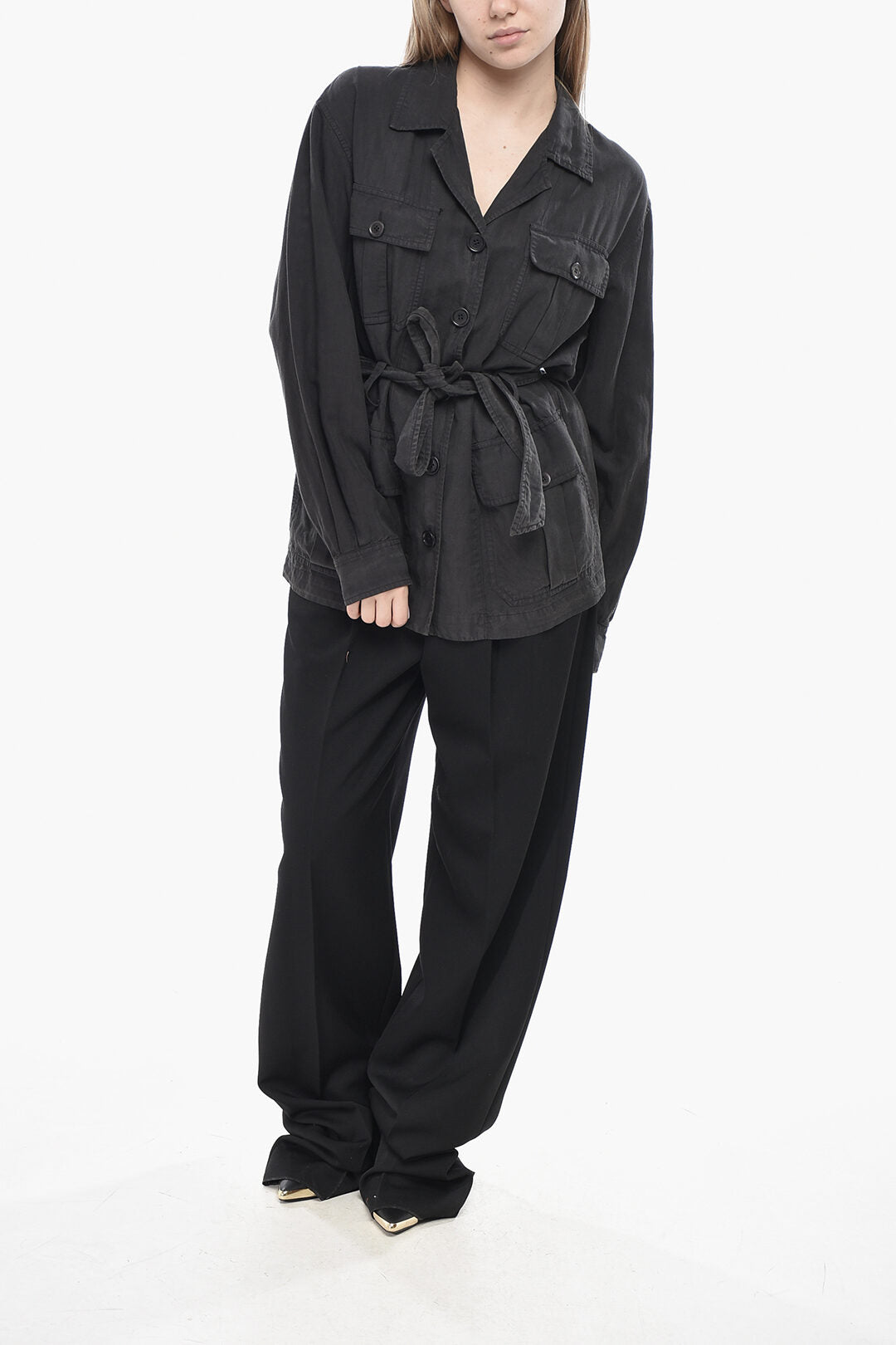 Aspesi 3500~Linen-Blend Sahariana Blouse with Belt