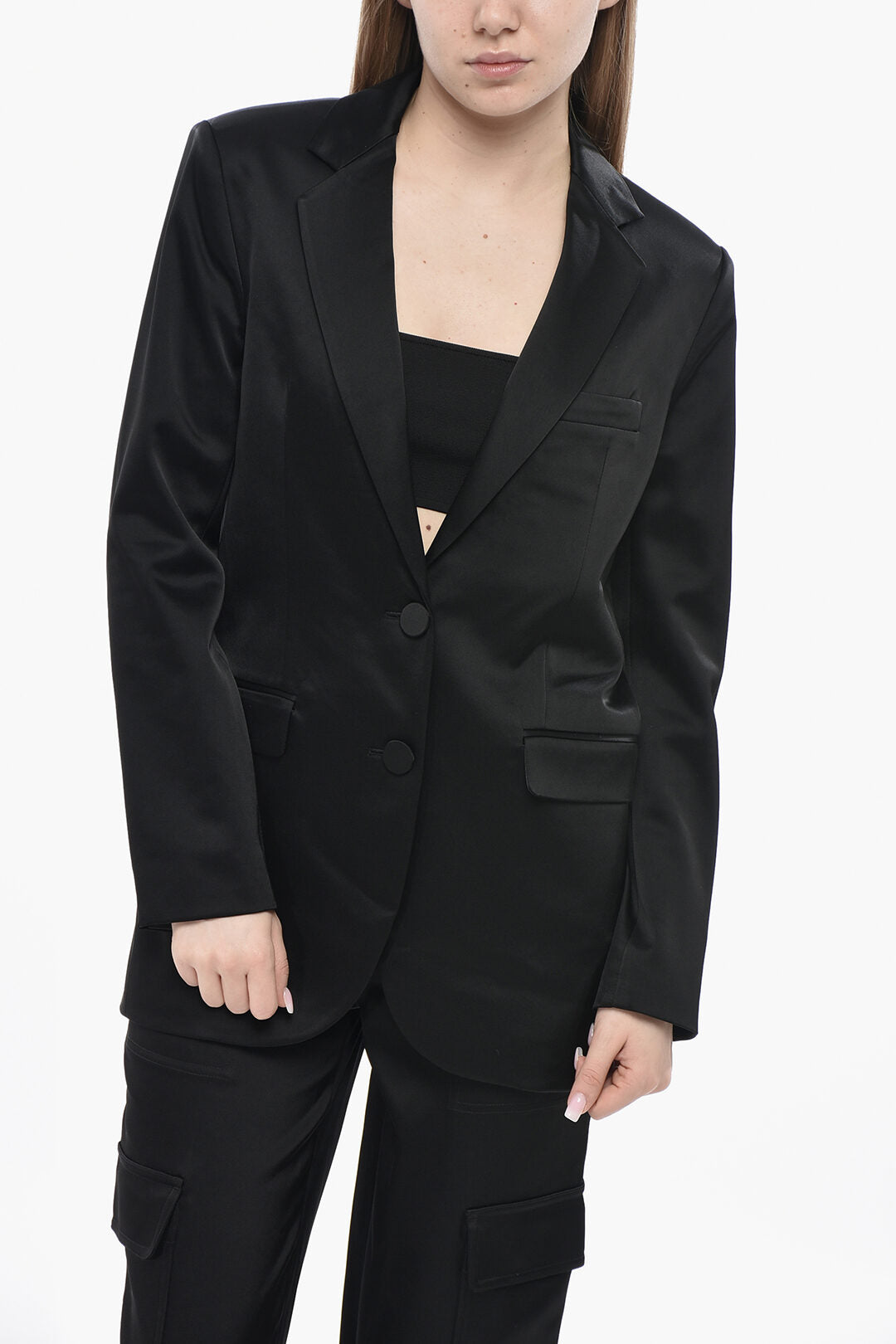 Michael Kors 3500~Oversized Satin Blazer with Flap Pockets