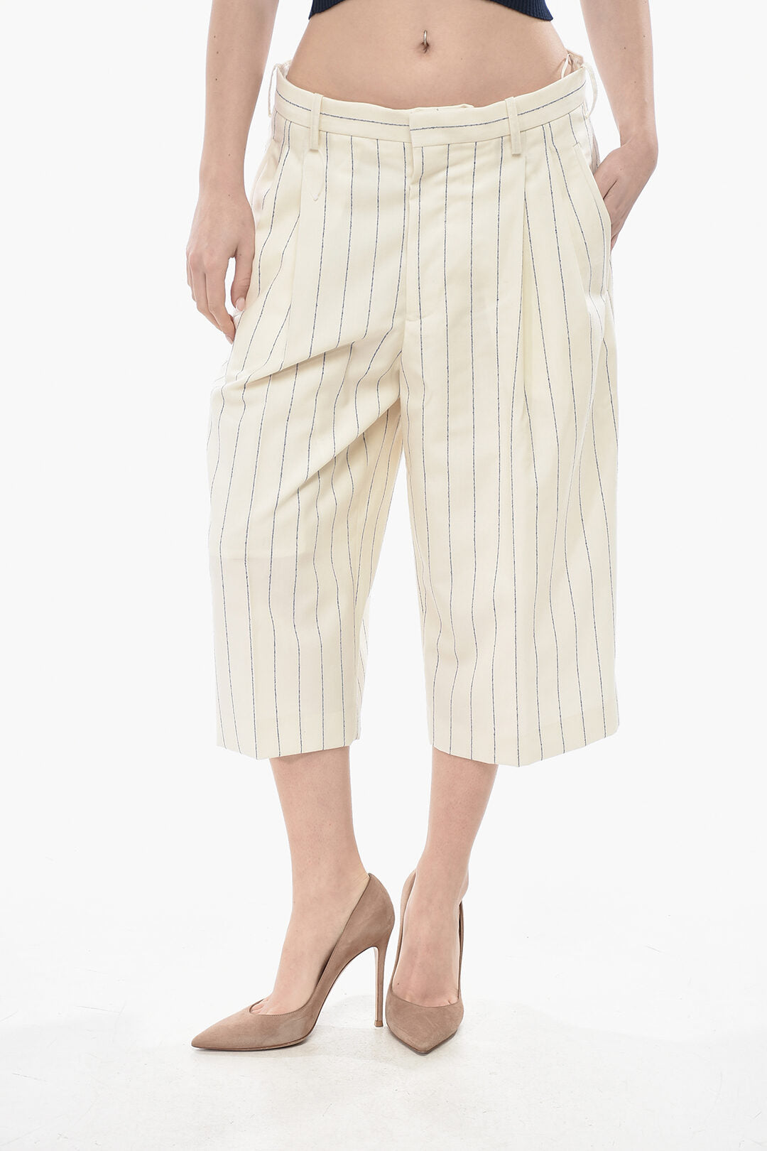 Marni 2500~Virgin Wool Pinstripe Gaucho Pants